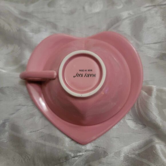 MARY KAY PINK & WHITE PORCELAIN HEART CUP & SAUCER SET - Picture 1 of 3